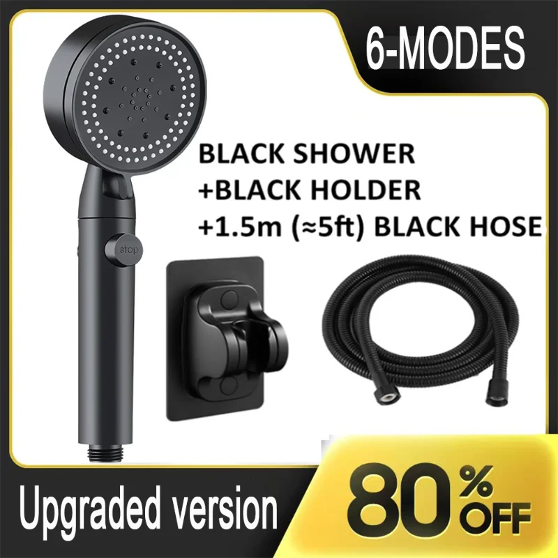 High Pressure Shower Head 6 Modes Detachable Black Power Shower Head Water Saving Modern Bathroom Accessories Set Massage
High Pressure Shower Head 6 Modes Detachable Black Power Shower Head Water Saving Modern Bathroom Accessories Set Massage