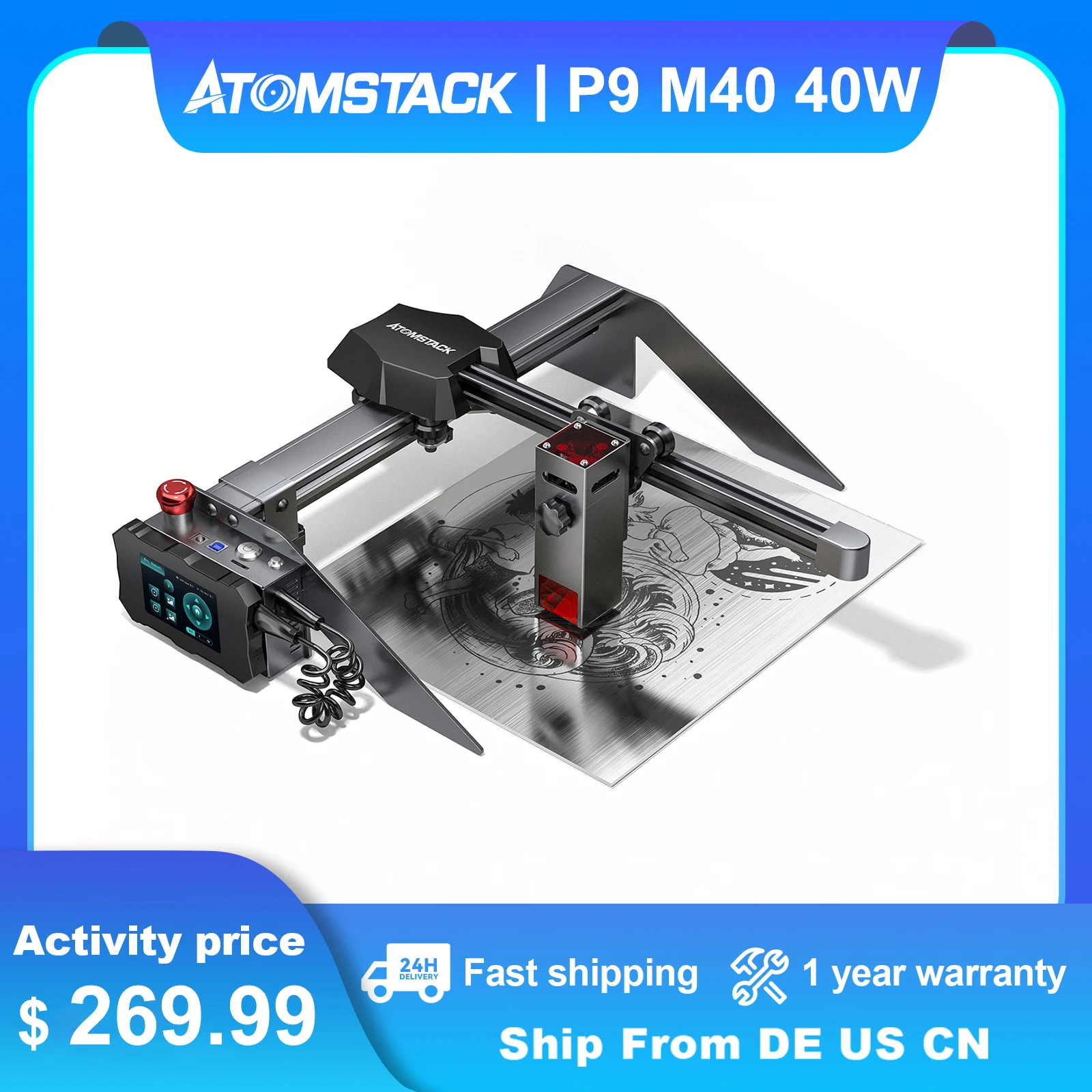 ATOMSTACK P9 M40 Laser Engraving Machine 40W Portable Laser Engraver Cutting 20mm Wood Acrylic Metal Engraver CNC 220*250mm
ATOMSTACK P9 M40 Laser Engraving Machine 40W Portable Laser Engraver Cutting 20mm Wood Acrylic Metal Engraver CNC 220*250mm