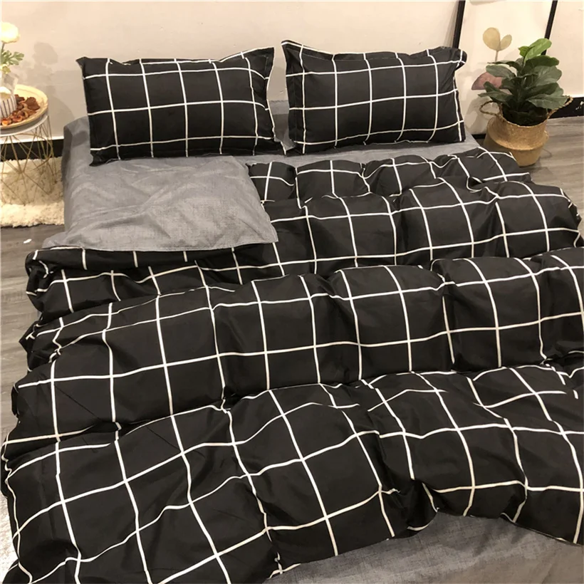 

4in1 3in1 linha de cama/capa edredon/fronha moda preto branco grade listrado conjunto cama colcha capa rainha rei pano