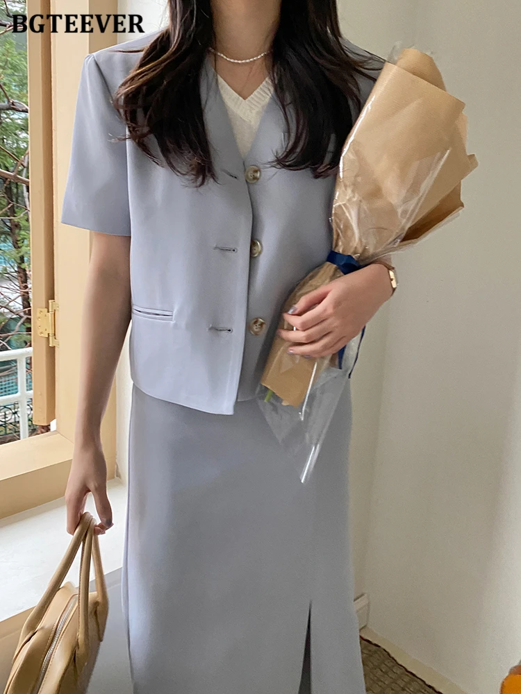 BGTEEVER Summer Casual Ladies Solid Skirt Suits V-neck Single-breasted Blazer & High Waist Split Skirts Women 2 Pieces Set 2022
BGTEEVER Summer Casual Ladies Solid Skirt Suits V-neck Single-breasted Blazer & High Waist Split Skirts Women 2 Pieces Set 2022