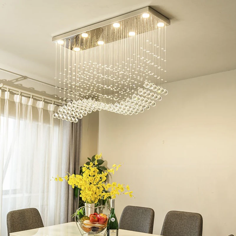 K9 Crystal Chandeliers LED Chrome Finished Light Wave Art Decor Modern Suspension Lighting Hotel Villa Hanging Lamp 
K9 Crystal Chandeliers LED Chrome Finished Light Wave Art Decor Modern Suspension Lighting Hotel Villa Hanging Lamp