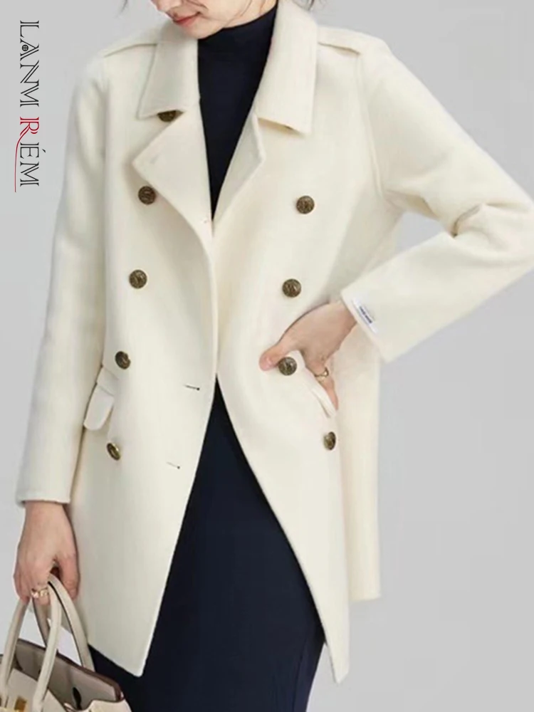 Женское шерстяное пальто LANMREM, двубортное однотонное пальто с лацканами и длинными рукавами в стиле ретро, новинка 2023, 2YA3888 
Женское шерстяное пальто LANMREM, двубортное однотонное пальто с лацканами и длинными рукавами в стиле ретро, новинка 2023, 2YA3888