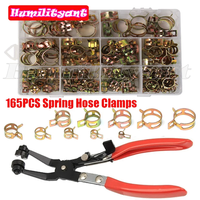 165PC Hose Clamp 6-22mm Zinc Plated Spring Fuel Oil Water Hose Clip Metal Fastener Assortment with 1PC Curved Hose Clamp Plier
165PC Hose Clamp 6-22mm Zinc Plated Spring Fuel Oil Water Hose Clip Metal Fastener Assortment with 1PC Curved Hose Clamp Plier