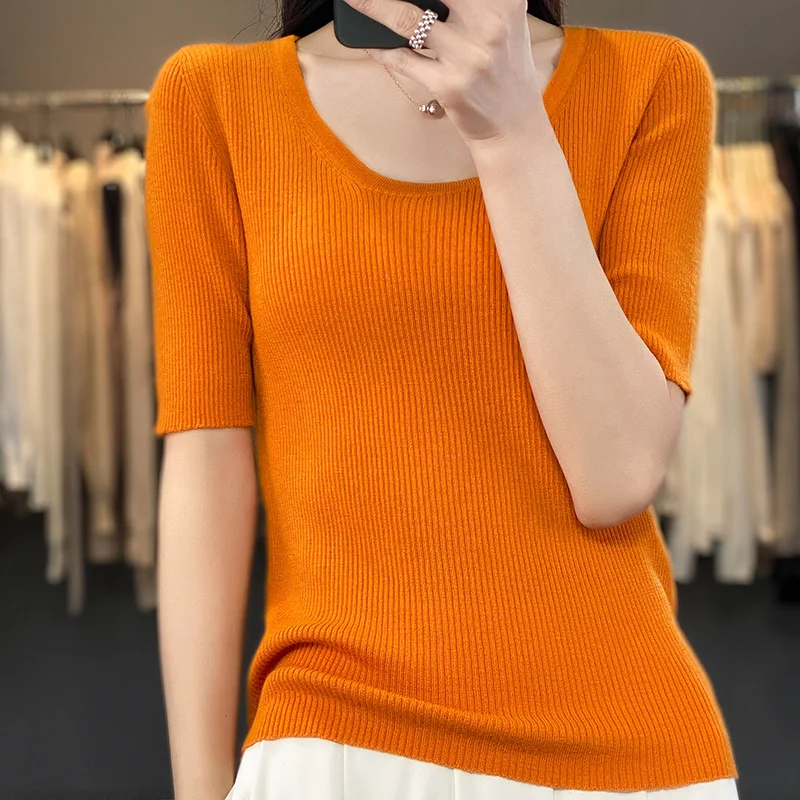 2023 Hot Sale Women Spring Korean High Elasticity Slim Wool Tops Autumn Female Fashion Round Collar Short Sleeve Knit Pullover
2023 Hot Sale Women Spring Korean High Elasticity Slim Wool Tops Autumn Female Fashion Round Collar Short Sleeve Knit Pullover