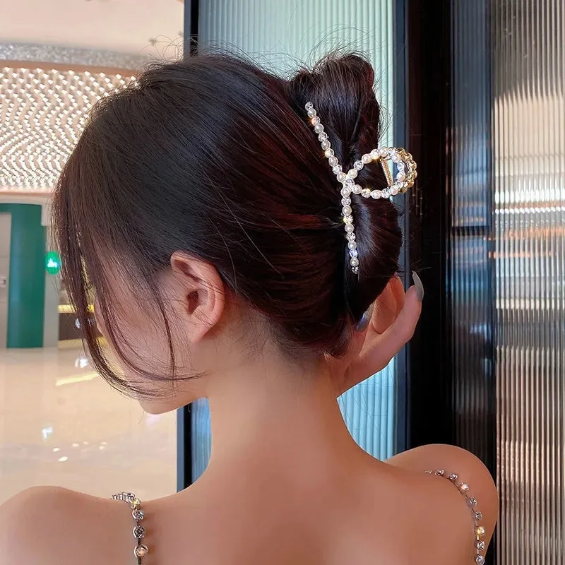 

2022 Korean Women Girls Inlaid Rhinestones Pearl Exquisite Hair Clips Headwear Crab Barrette Fashion Ornament Hair Accessories
