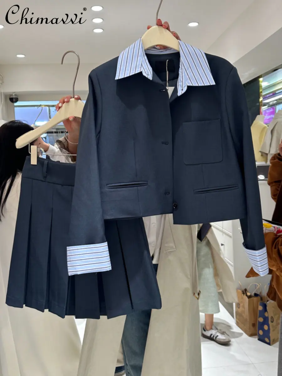 Spring New Fashion Loose Color Matching Fake Two-Piece Suit Jacket High Waist Slim Pleated Skirt College Style Women's Suit
Spring New Fashion Loose Color Matching Fake Two-Piece Suit Jacket High Waist Slim Pleated Skirt College Style Women's Suit