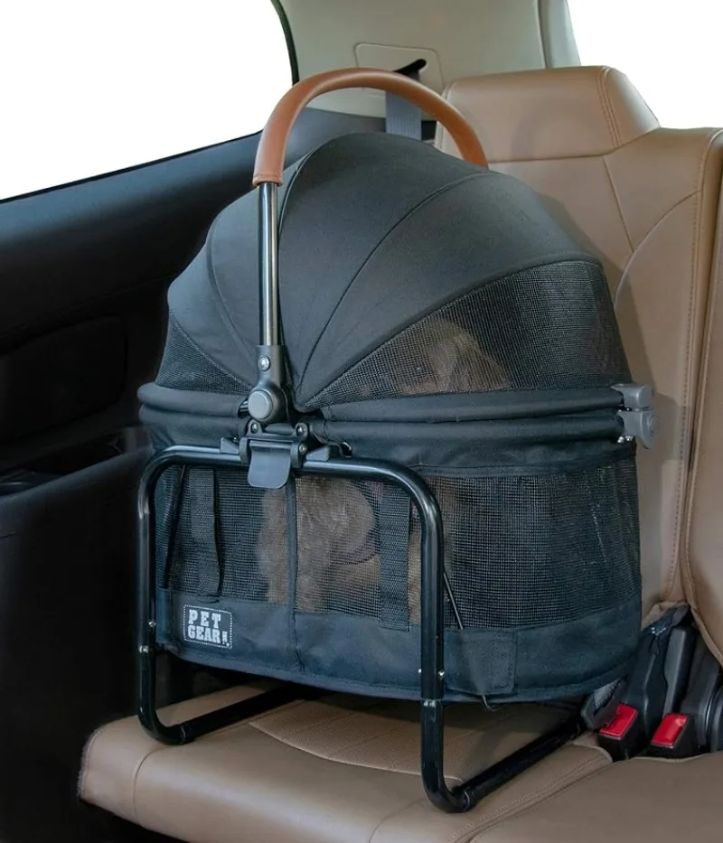 

Pet Carrier & Car Seat with Booster Seat Frame for Small Dogs & Cats, Mesh Ventilation, Push Button Entry