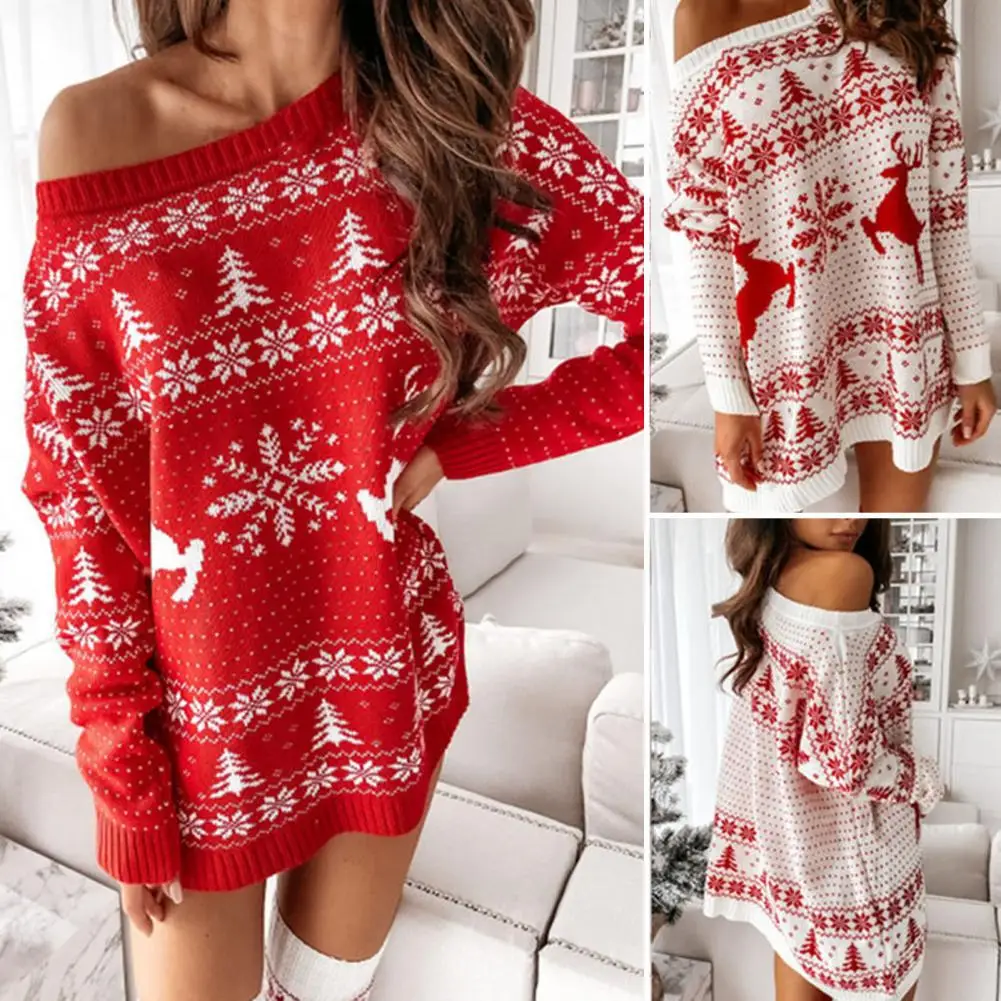 Mini Dress Ribbed Trim Knitted Dress Jacquard Knitted Loose Fit Christmas Short Dress
Mini Dress Ribbed Trim Knitted Dress Jacquard Knitted Loose Fit Christmas Short Dress