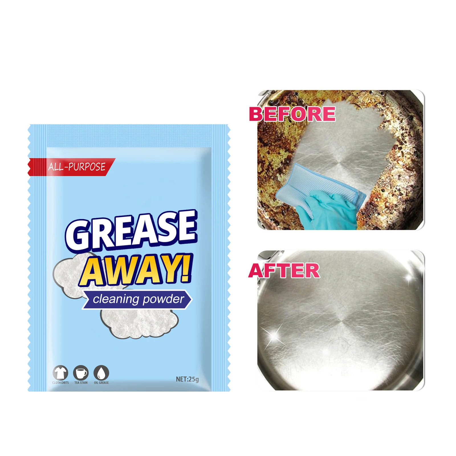 Grease Away Powder Cleaner Stainless Steel Cleaner Powerful Dirt Stain Remover Degreaser Kitchen Cleaning Powder Free Shipping
Grease Away Powder Cleaner Stainless Steel Cleaner Powerful Dirt Stain Remover Degreaser Kitchen Cleaning Powder Free Shipping