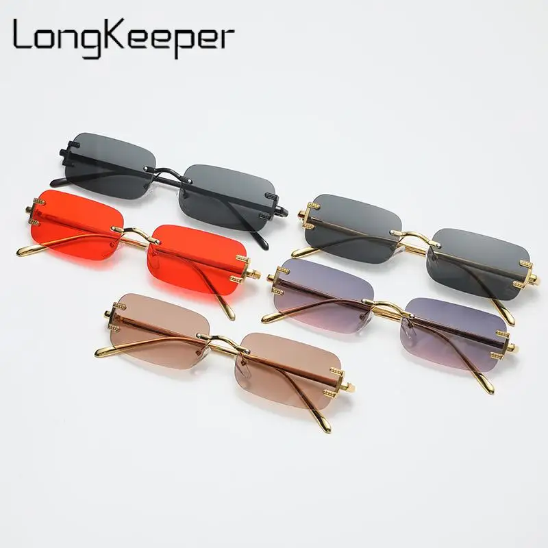 

Солнечные очки Long Keeper без оправы Uv400 Мужские и женские, прямоугольные солнцезащитные аксессуары из металла, брендовые Роскошные Дизайнерские красные, без оправы