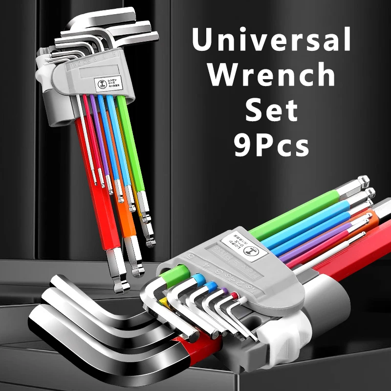 Universal Wrench Set 9Pcs L Type Screwdriver Hex Wrench Set Allen Key Flat Ball Torx Head Metric Wrench Industrial Nickel Plated
Universal Wrench Set 9Pcs L Type Screwdriver Hex Wrench Set Allen Key Flat Ball Torx Head Metric Wrench Industrial Nickel Plated