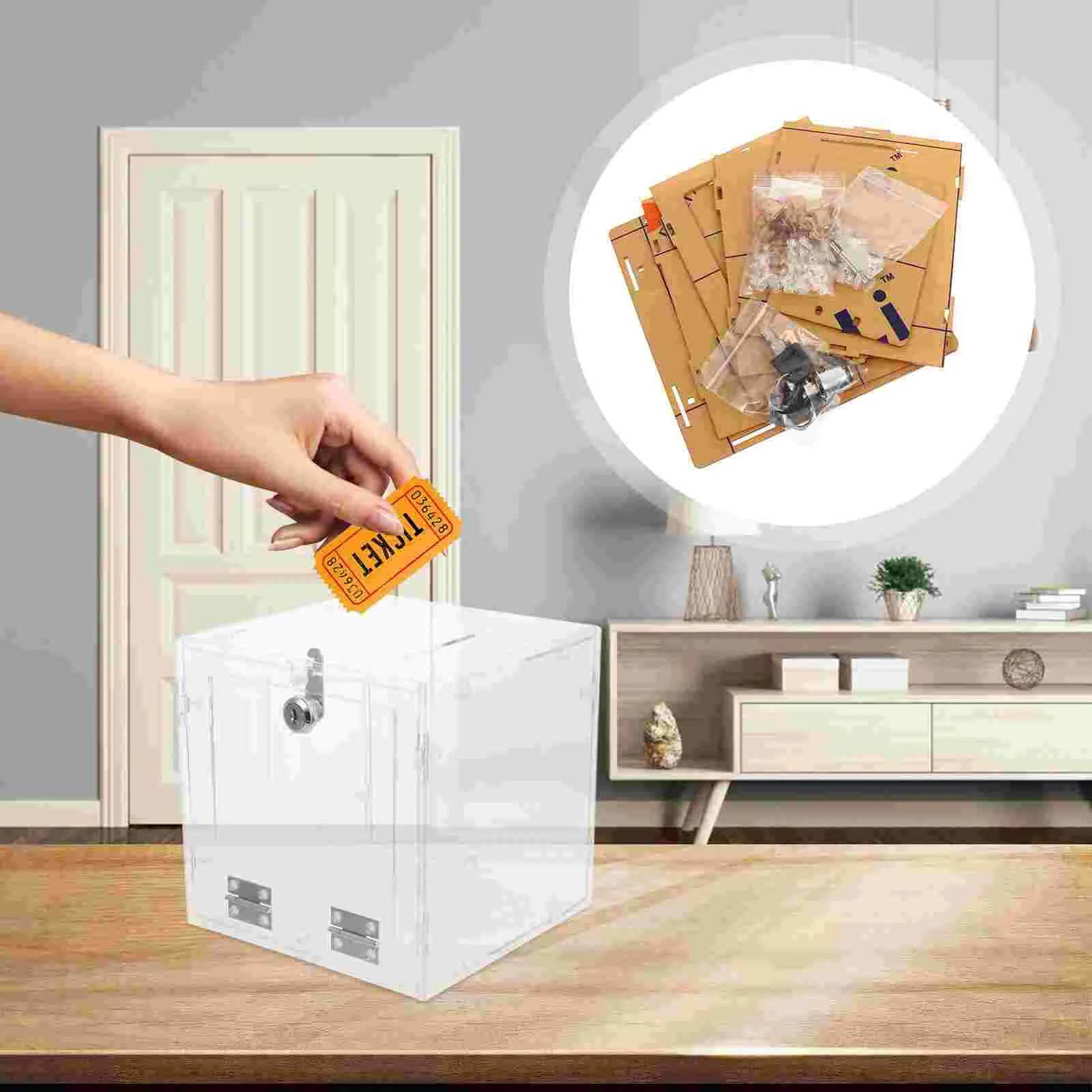 Donation Box with Lock Clear and Safe Suggestion Box with Lock Drawing Box for Business Cards 
Donation Box with Lock Clear and Safe Suggestion Box with Lock Drawing Box for Business Cards