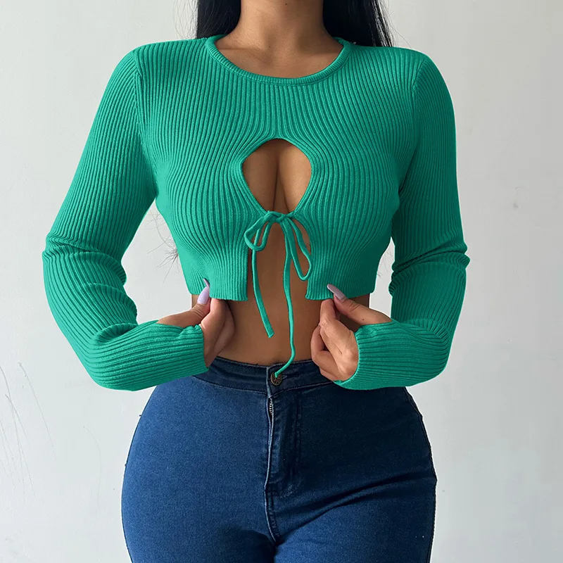 Knitted T Shirt Hollow Out Crop Tops Spring Autumn Clothes Sexy Tops Lace Up Solid Shirt O Neck Streetwear Long Sleeve T Shirt
Knitted T Shirt Hollow Out Crop Tops Spring Autumn Clothes Sexy Tops Lace Up Solid Shirt O Neck Streetwear Long Sleeve T Shirt