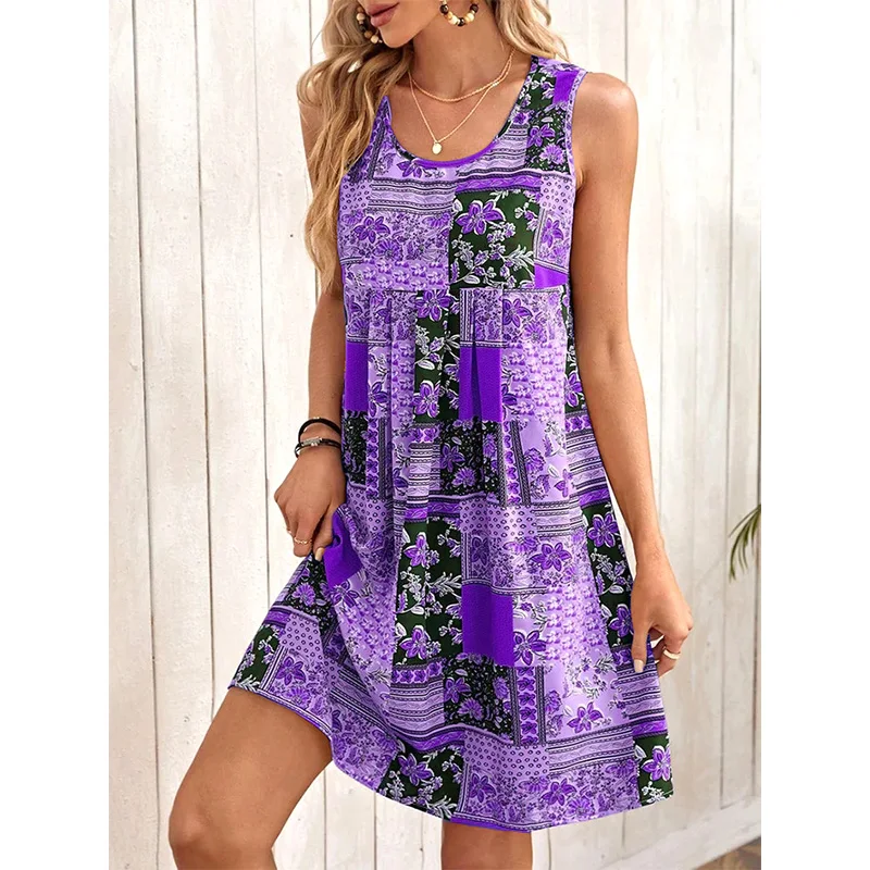 Women Loose Mini Dresses Printed Dress A Line Floral Printed U Neck Sleeveless Fashion Casual Summer Boho 
Women Loose Mini Dresses Printed Dress A Line Floral Printed U Neck Sleeveless Fashion Casual Summer Boho