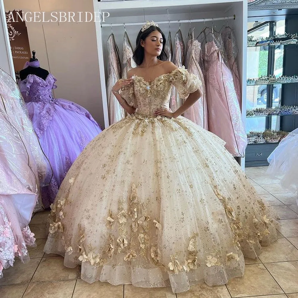 ANGELSBRIDEP Champagne Princess Ball Gown Quinceanera Dresses Lace 3D Applique Short Sleeves 15 Year Old Girl Brithday Party
ANGELSBRIDEP Champagne Princess Ball Gown Quinceanera Dresses Lace 3D Applique Short Sleeves 15 Year Old Girl Brithday Party