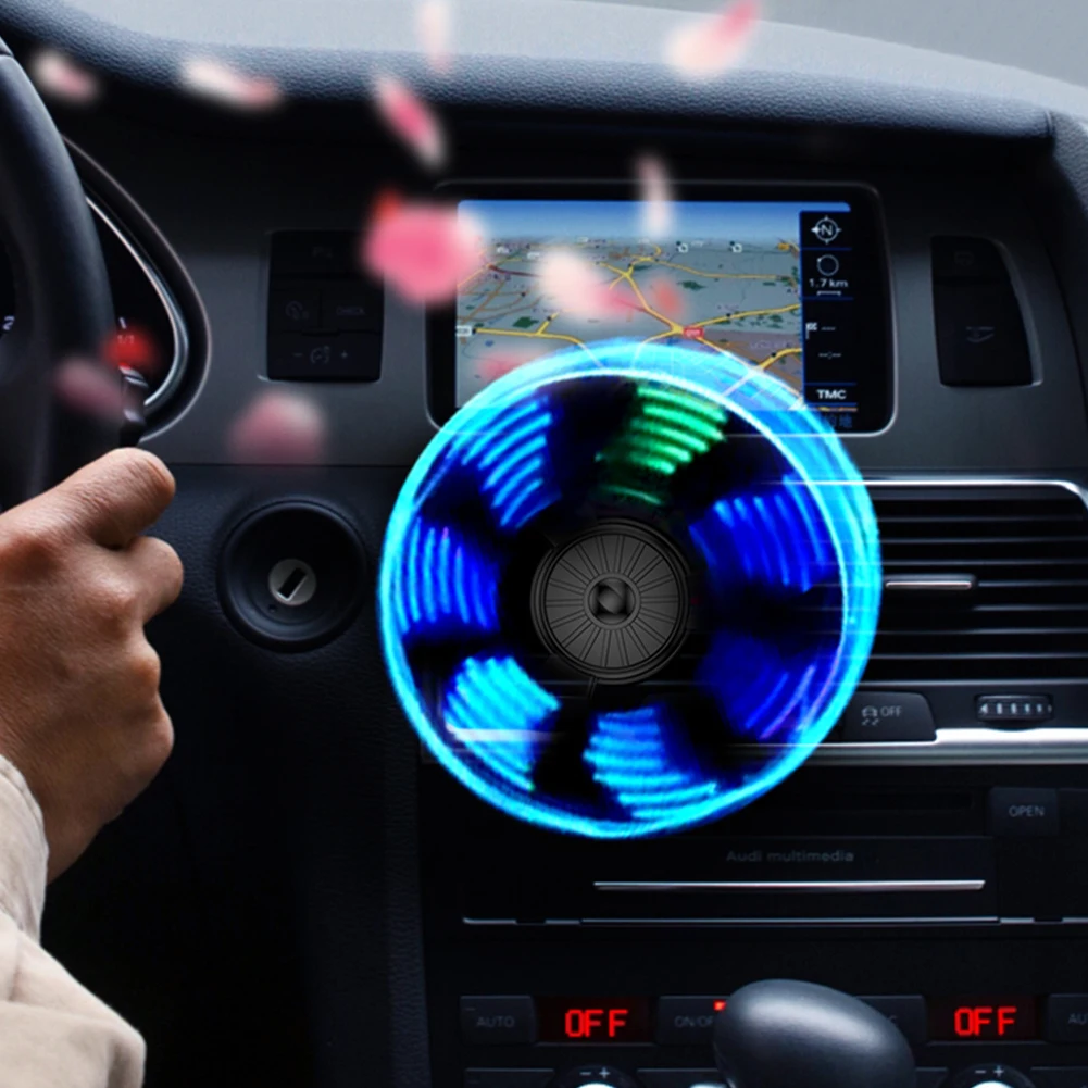 New Car Air Vent Aroma Diffuser Freshener With LED Light Rotating Propeller Fragrance Air Outlet Clip Car Perfume Accessories
New Car Air Vent Aroma Diffuser Freshener With LED Light Rotating Propeller Fragrance Air Outlet Clip Car Perfume Accessories