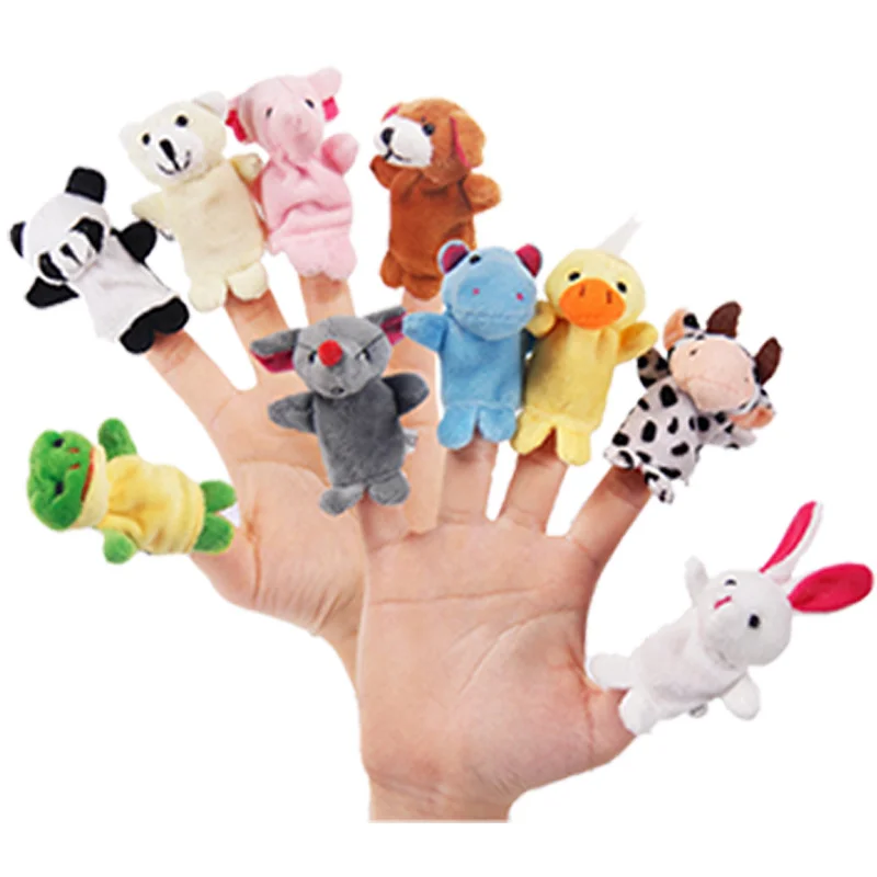 

10PCS Christmas Birthday Gift Cute Cartoon Biological Animal Finger Puppet Plush Toys Child Baby Favor Dolls Toys for Children