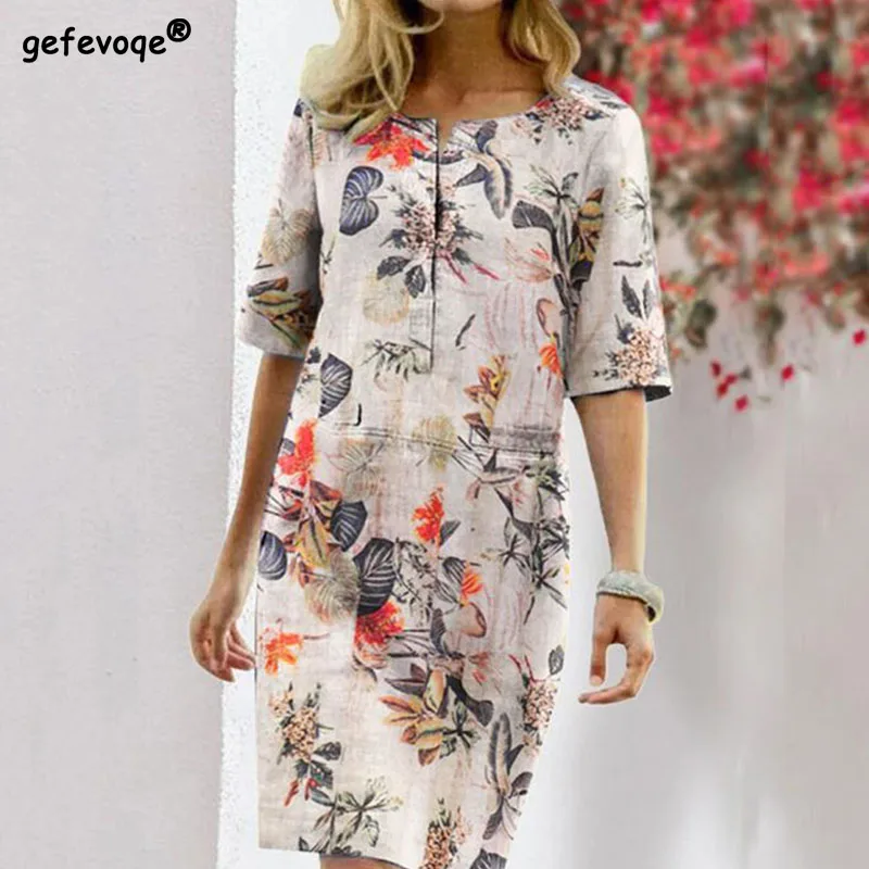 Lady Vintage Elegant O Neck Floral Print Robe Fashion Loose Waist Half Sleeve Pullover Dress Women Summer Hot Selling Clothing
Lady Vintage Elegant O Neck Floral Print Robe Fashion Loose Waist Half Sleeve Pullover Dress Women Summer Hot Selling Clothing