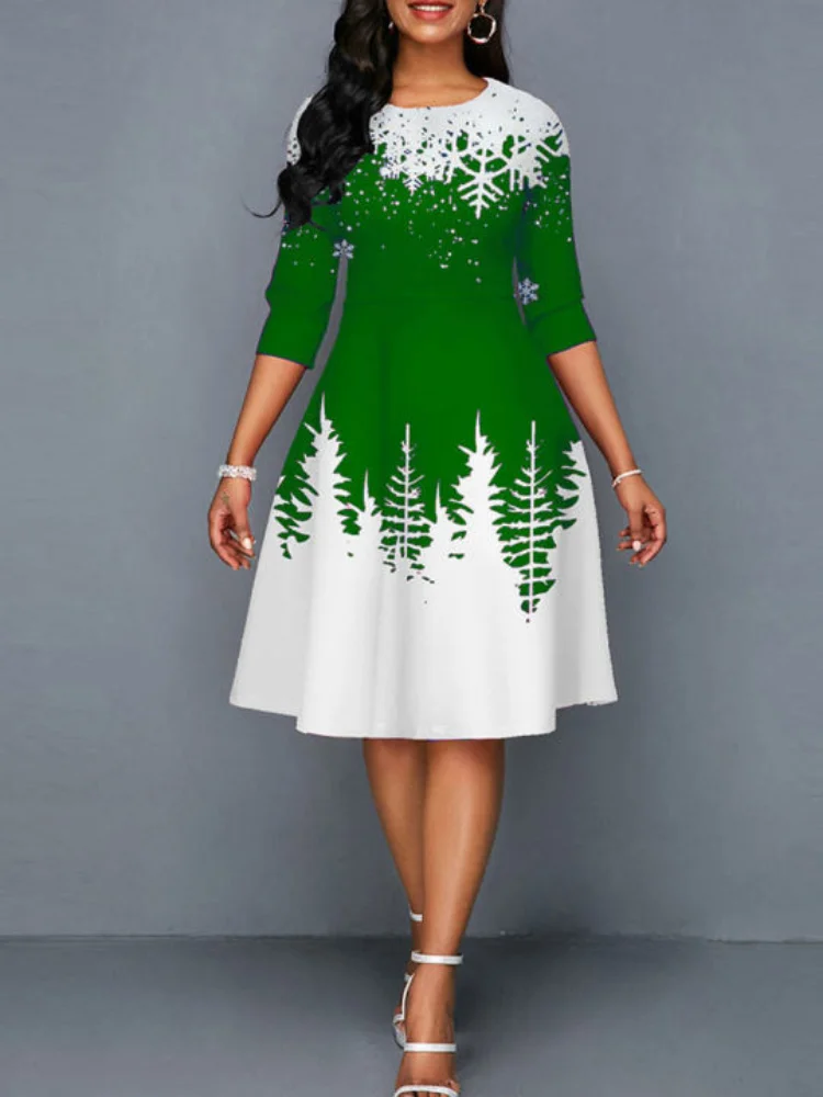 Spring Autumn Casual Women Christmas Dress Trees Print O-Neck Half Sleeve A-LINE Knee-Length Fashion Elegant Party Dresses
Spring Autumn Casual Women Christmas Dress Trees Print O-Neck Half Sleeve A-LINE Knee-Length Fashion Elegant Party Dresses