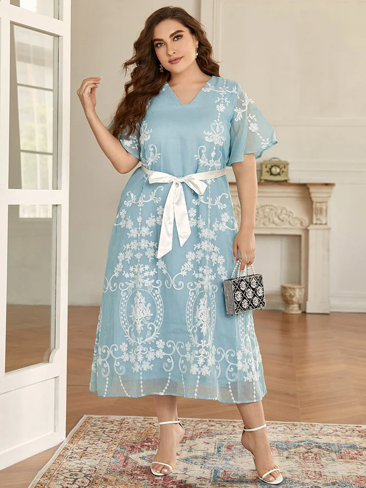 

TOLEEN Women Plus Size Midi Dress 2022 Summer Luxury Chic Elegant Long Muslim Turkish Arabic Evening Party Wedding Robe Clothing
