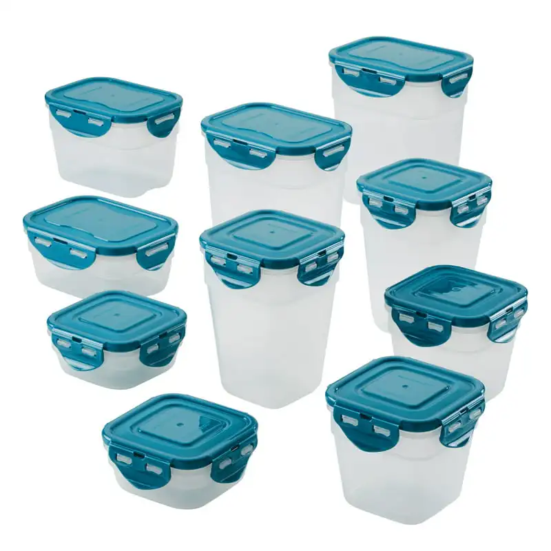 

Stacking Food Storage Container Set, 20-Piece, Teal Lids Rice shaker Musubi maker Sushi making kit Tech gadgets Musubi Takoyaki