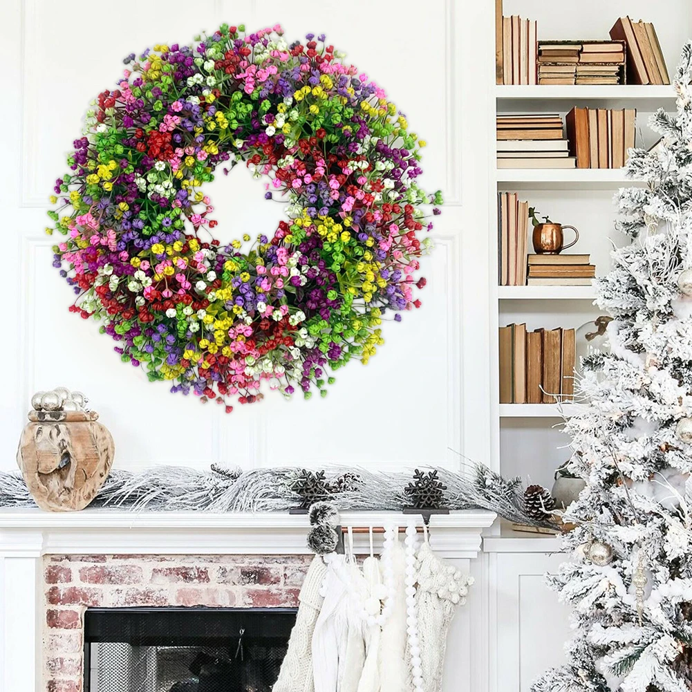 

Seasonal Decoration Weddings Garlands Gypsophila Wreaths 40cm/15.75inch Colorful For Front Door Holiday Natural