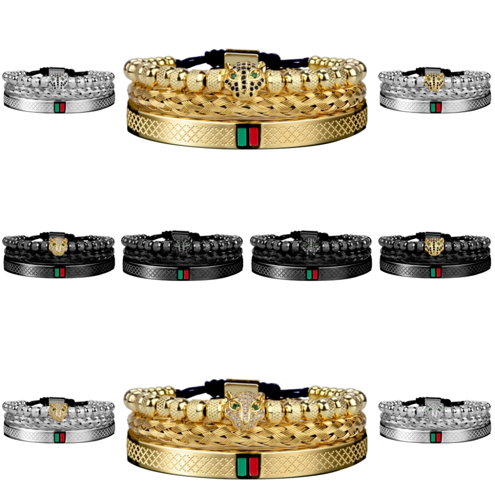 European and American Luxury Hand Woven Bracelet Men's Leopard Head Enamel Green Red Bracelet Stainless Steel Bracelet
European and American Luxury Hand Woven Bracelet Men's Leopard Head Enamel Green Red Bracelet Stainless Steel Bracelet