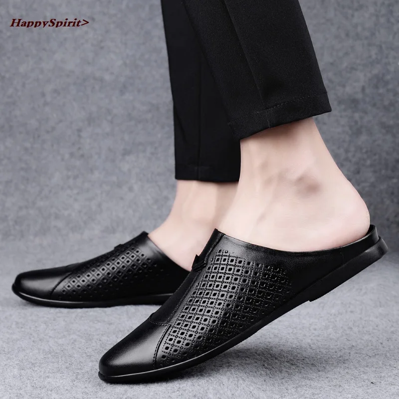 Mens Slippers Genuine Leather Breathable Half Drag Men Shoes Luxury Loafers Summer Outdoor Slippers Casual Flats Brown Men Shoes
Mens Slippers Genuine Leather Breathable Half Drag Men Shoes Luxury Loafers Summer Outdoor Slippers Casual Flats Brown Men Shoes