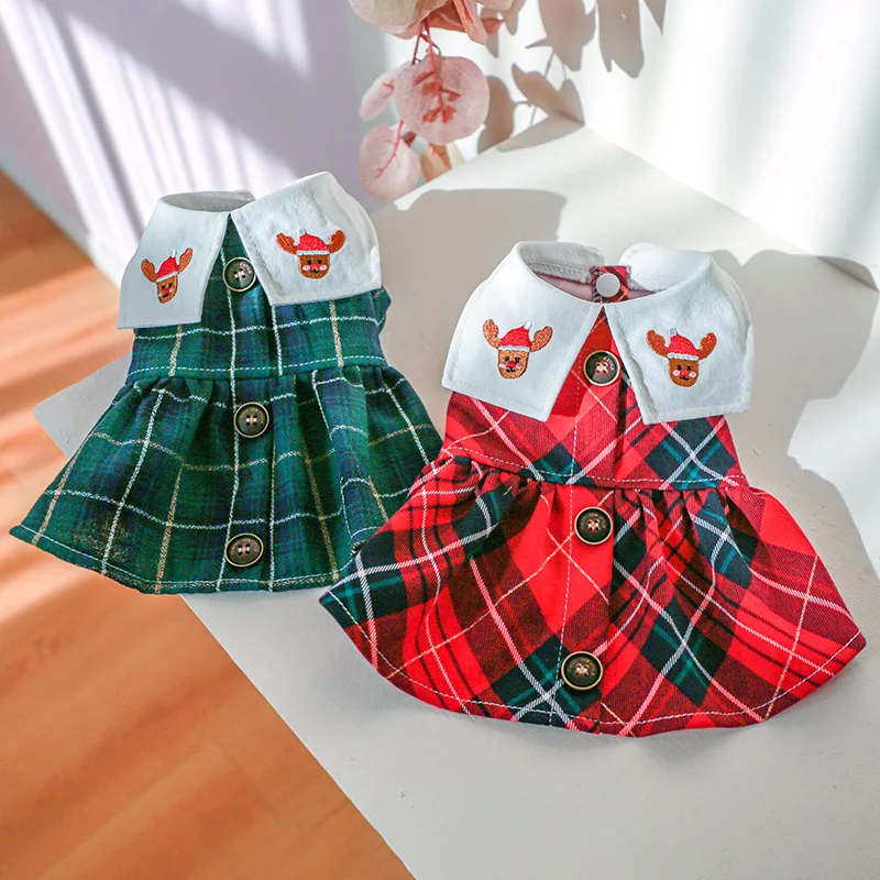 Red Green Plaid Dress Dogs Clothes Kitten Reindeer Embroidered Collar Small Dog Clothing Cat Christmas Autumn Teddy Pet Products
Red Green Plaid Dress Dogs Clothes Kitten Reindeer Embroidered Collar Small Dog Clothing Cat Christmas Autumn Teddy Pet Products