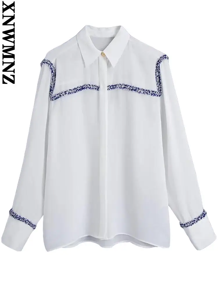 XNWMNZ women tops and bloues 2022 fashion contrast tweed blouses vintage long sleeve White female shirts blusas chic tops
XNWMNZ women tops and bloues 2022 fashion contrast tweed blouses vintage long sleeve White female shirts blusas chic tops