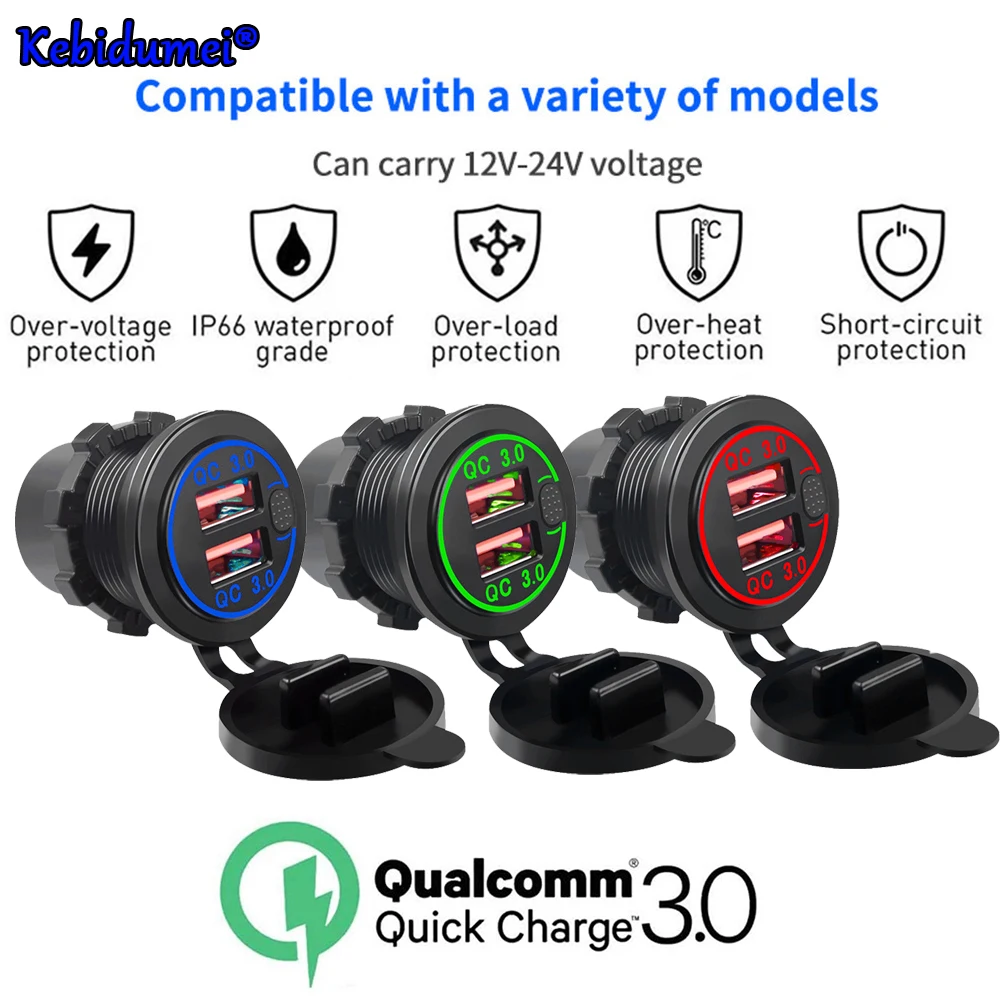 DC 12V-24V Aperture QC 3.0 Fast Car Charger Universal Dual USB Charger Waterproof Socket With Push Switch For Motorcycles
DC 12V-24V Aperture QC 3.0 Fast Car Charger Universal Dual USB Charger Waterproof Socket With Push Switch For Motorcycles