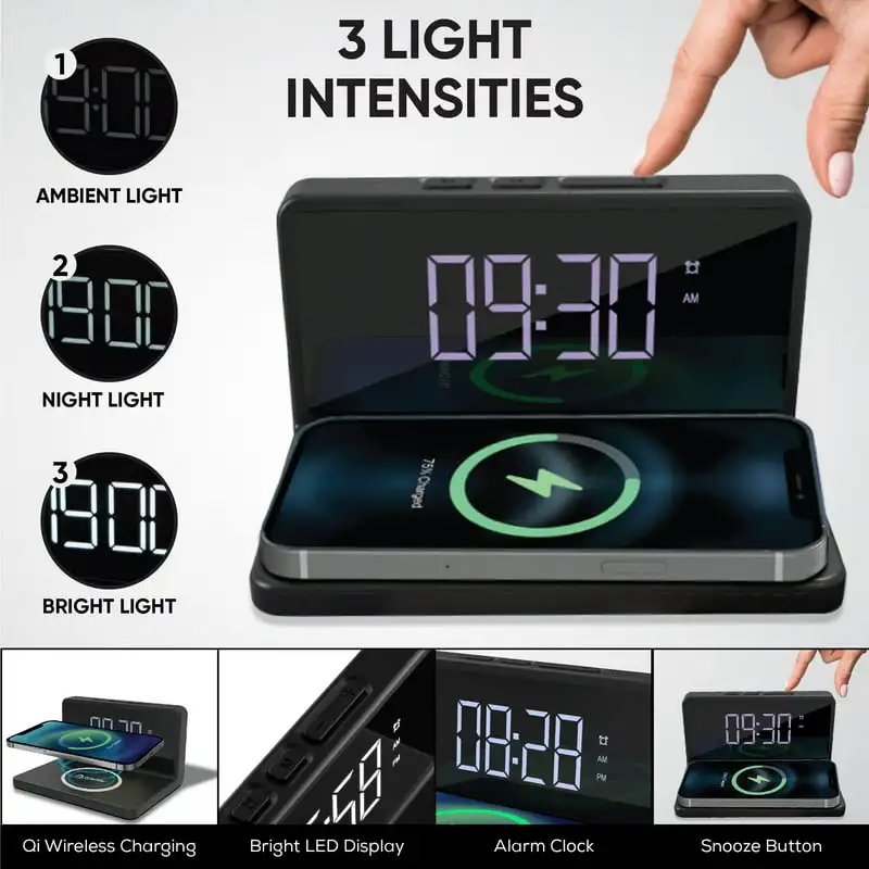 LED Digital Alarm Clock and Wireless Mobile Phone Charger for Home, Office, Black
LED Digital Alarm Clock and Wireless Mobile Phone Charger for Home, Office, Black