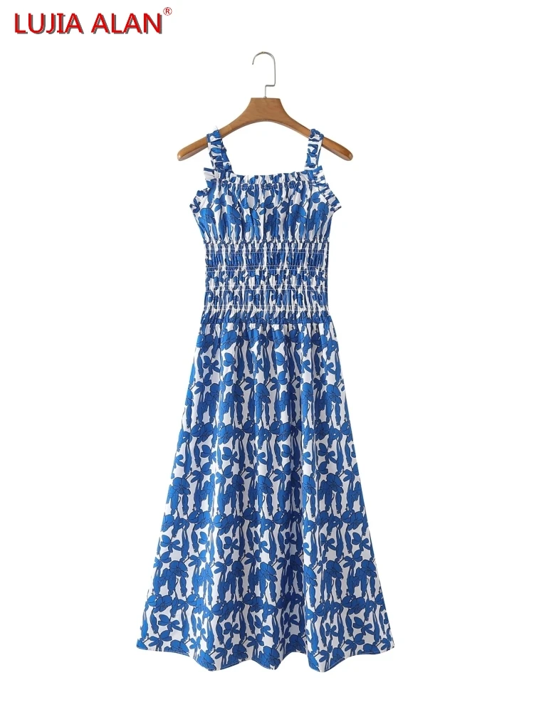 Women Flower Printing Elastic Waist Ruffle Sling Dress Summer Female Midi Vestidos LUJIA ALAN D9836
Women Flower Printing Elastic Waist Ruffle Sling Dress Summer Female Midi Vestidos LUJIA ALAN D9836
