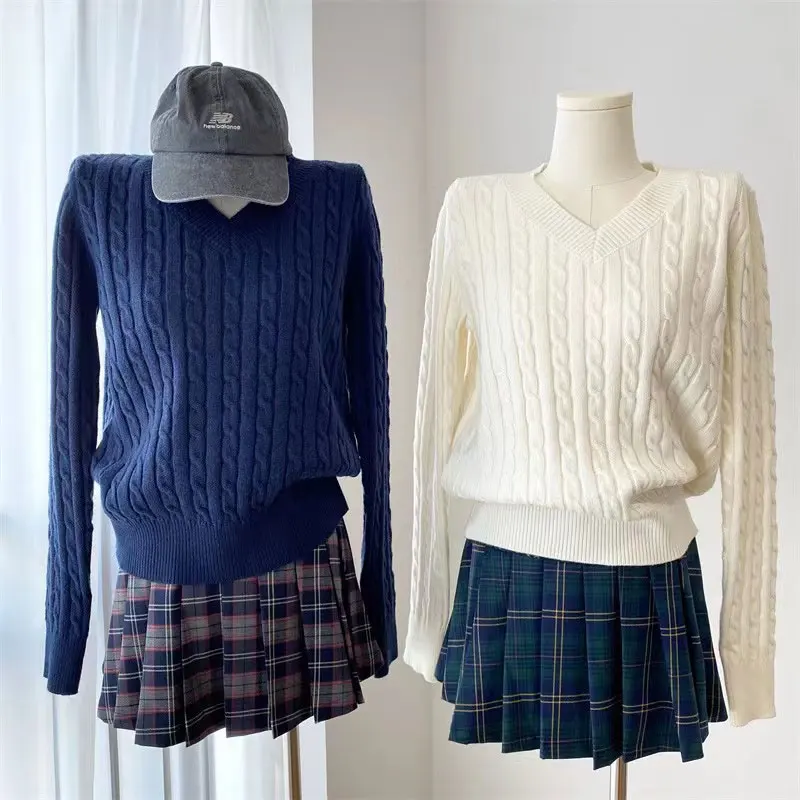 Women's V-Neck Cable Knit Sweater, Long Sleeve Pullovers, Slim Crop Tops, Autumn Knitwear, Spring, Fall, New
Women's V-Neck Cable Knit Sweater, Long Sleeve Pullovers, Slim Crop Tops, Autumn Knitwear, Spring, Fall, New