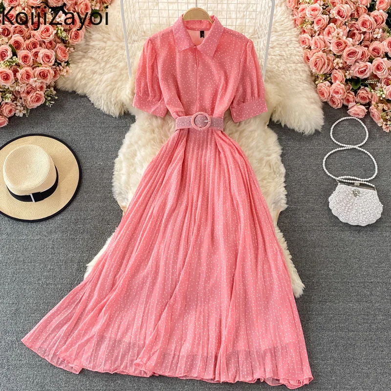 Koijizayoi 2022 Summer Women Korean Chic Pleated Maxi Dress Solid Chiffon Puff Sleeves Polka Dot Dresses Chic Maxi Belt Vestidos
Koijizayoi 2022 Summer Women Korean Chic Pleated Maxi Dress Solid Chiffon Puff Sleeves Polka Dot Dresses Chic Maxi Belt Vestidos