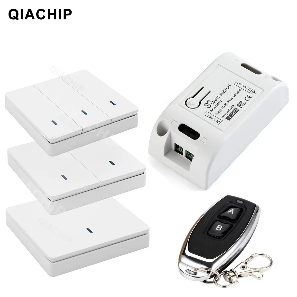 

QIACHIP 433Mhz RF Wireless 86 Wall Panel Switch + AC 110V 220V 10A Relay Module Remote Control Switch Interruptor For Light Lamp