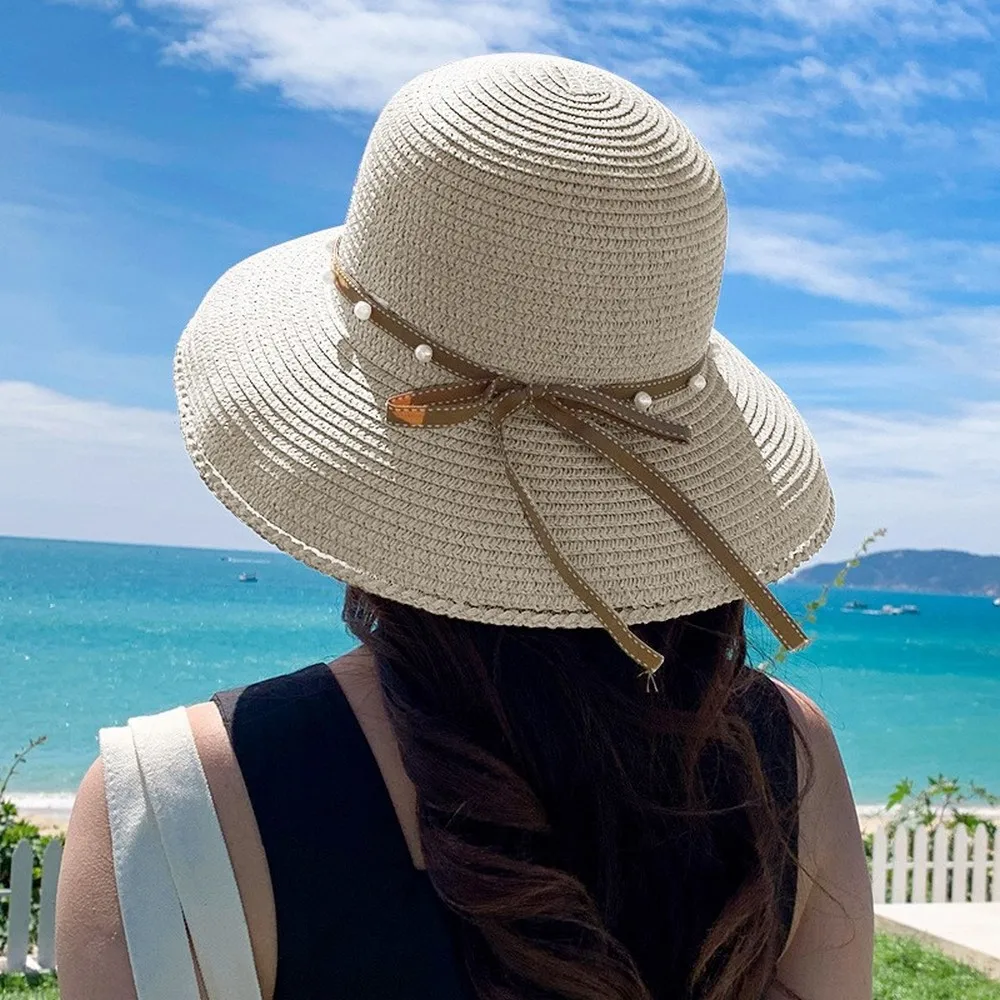 Summer Sun Hats For Women Straw Bow Tie Female Foldable Caps Decorative Pearls Anti-UV Outdoor Beach Big Brim TY0099
Summer Sun Hats For Women Straw Bow Tie Female Foldable Caps Decorative Pearls Anti-UV Outdoor Beach Big Brim TY0099