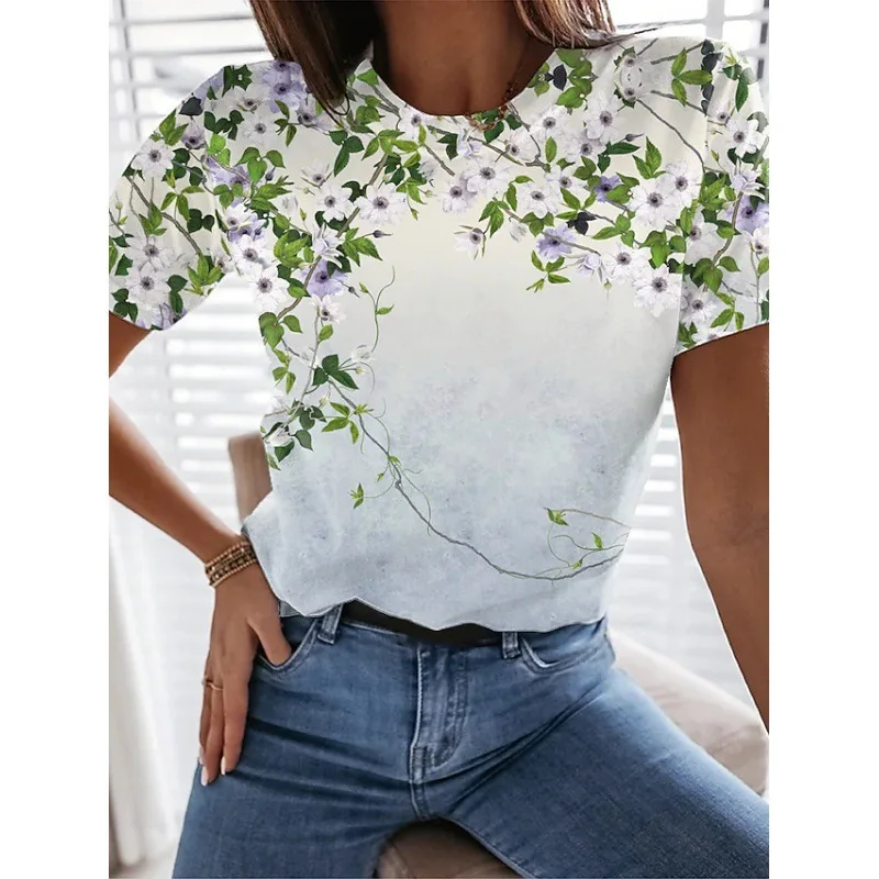 Summer Women O-Neck Short Sleeve Graphic T Shirt 3D Print Leaf Flower Casual Top Tee Fashion Oversized Clothing Mujer Camisetas
Summer Women O-Neck Short Sleeve Graphic T Shirt 3D Print Leaf Flower Casual Top Tee Fashion Oversized Clothing Mujer Camisetas