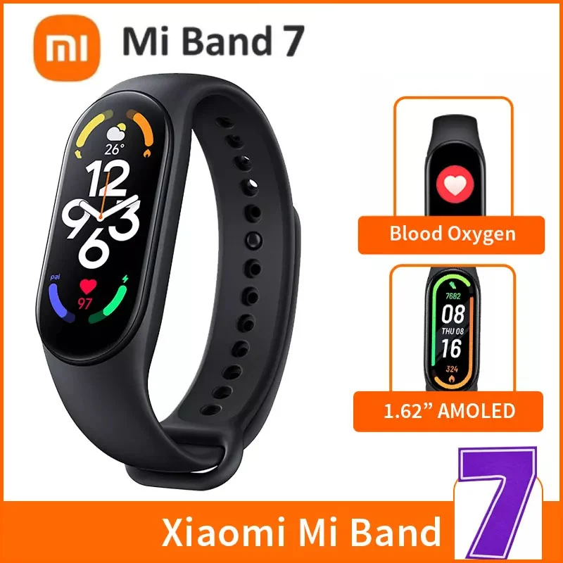 

Браслет Xiaomi Mi band 7 с AMOLED дисплеем, датчик движения с мониторингом кислорода в крови, Bluetooth, водонепроницаемый