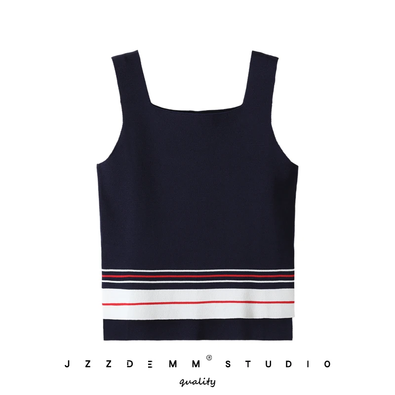 Three-color striped knitted vest women's summer new sleeveless small suspenders thin and thin tops 
Three-color striped knitted vest women's summer new sleeveless small suspenders thin and thin tops