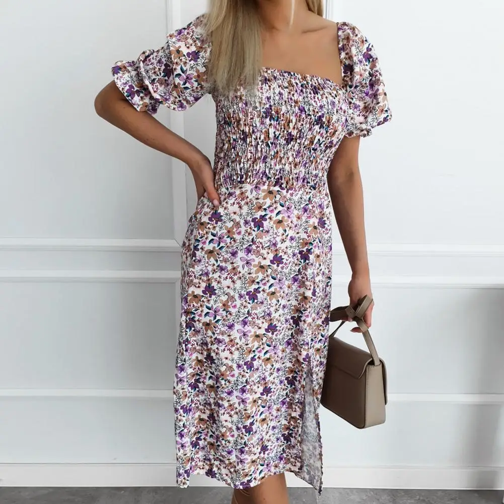 Square Neck Bubble Sleeve Women Dress Colorful Flower Print Tight Waist Summer Dress Elastic Waist Lemon Pattern Summer Dress
Square Neck Bubble Sleeve Women Dress Colorful Flower Print Tight Waist Summer Dress Elastic Waist Lemon Pattern Summer Dress