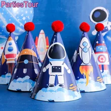 Space Birthday Party Hats and Rocket Starry Sky Hat Astronaut Cone Hats Kids Baby One Year Old Happy Birthday Hats Party Supplie