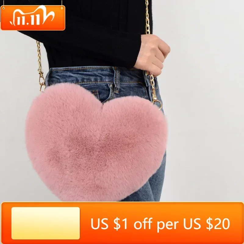 Fashion Women's Heart Shaped Handbags Cute Kawaii Faux Fur Crossbody Bags Wallet Purse Plush Chain Shoulder Bag Lady Handbag 
Fashion Women's Heart Shaped Handbags Cute Kawaii Faux Fur Crossbody Bags Wallet Purse Plush Chain Shoulder Bag Lady Handbag