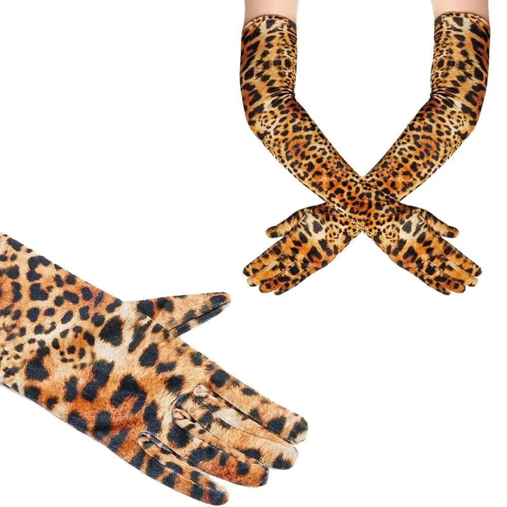 

Gold Velvet Long Gloves Gothic Leopard Print Punk Clubwear Mittens Full Finger Makeup Party Dinner Dress Gloves Opera Stage