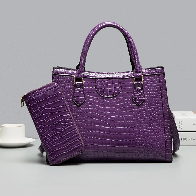 Autumn New Crocodile Pattern PU Leather Handbag 2Pcs Set Women's Tote Bag High Quality Brand Design Shoulder Bag Purple Feminina 
Autumn New Crocodile Pattern PU Leather Handbag 2Pcs Set Women's Tote Bag High Quality Brand Design Shoulder Bag Purple Feminina