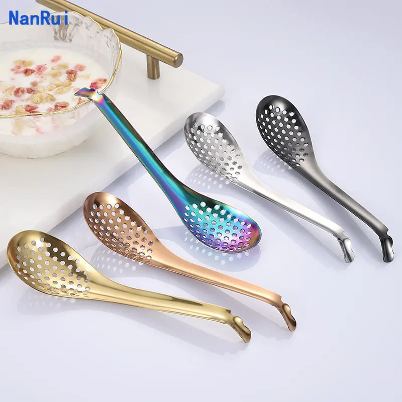

2Pcs Stainless Steel Kitchen Spoon with Holes Molecular Cuisine Caviar Roe Sauce Strainer Cooking Spoon Gadgets Colander Gift