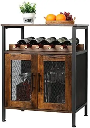 Bar Cabinet with Detachable Wine , Coffee Bar Cabinet with Glass Holder, Small Sideboard and Buffet Cabinet with Mesh Door, Rus 
Bar Cabinet with Detachable Wine , Coffee Bar Cabinet with Glass Holder, Small Sideboard and Buffet Cabinet with Mesh Door, Rus