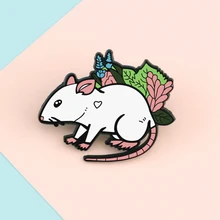 New White Rat Enamel Pin Custom Flower Plant Mouse Brooch for Women Men Cartoon Animal Badge Bag Clothes Lapel Pin Kids Jewelry