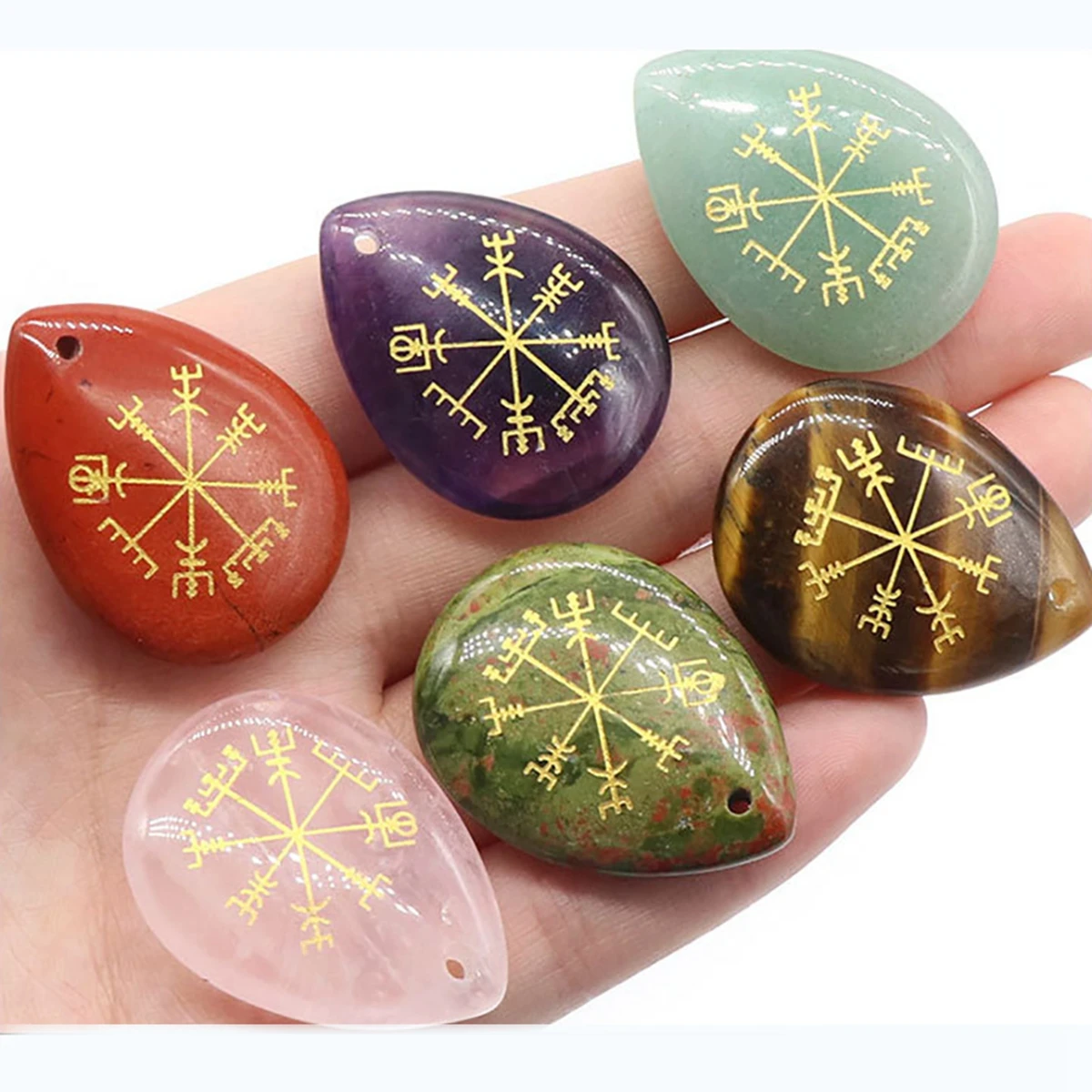 6PCS Vegvisir & Viking Symbol Chakra Teardrop Gemstone 25x33MM Palm Worry Stone Therapy Geometry Healing Coin Reiki Donut Energy
6PCS Vegvisir & Viking Symbol Chakra Teardrop Gemstone 25x33MM Palm Worry Stone Therapy Geometry Healing Coin Reiki Donut Energy