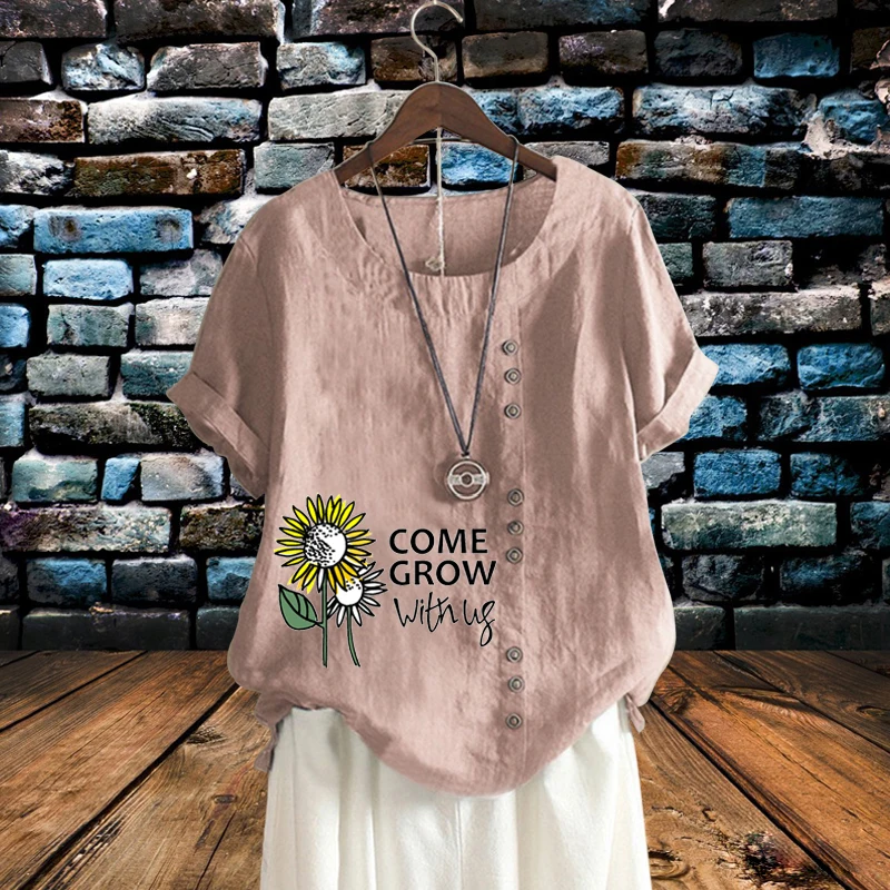 2022 Summer Ladies Comfortable Linen Blouse Beautiful Sunflower Printed Loose T-Shirt Round Neck Solid Short Sleeve Top XS-5XL
2022 Summer Ladies Comfortable Linen Blouse Beautiful Sunflower Printed Loose T-Shirt Round Neck Solid Short Sleeve Top XS-5XL